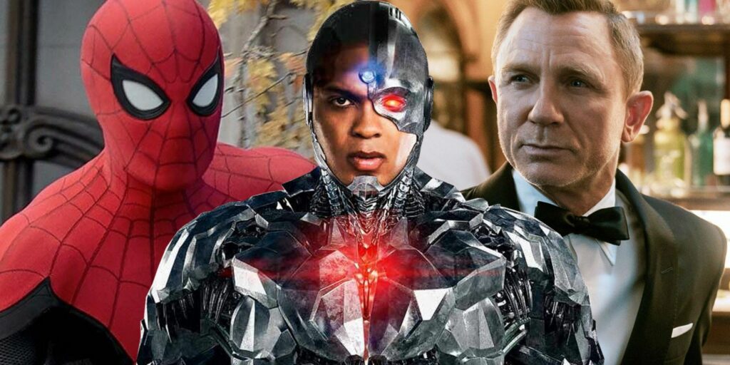 Split image of Spider Man Cyborg and James Bond